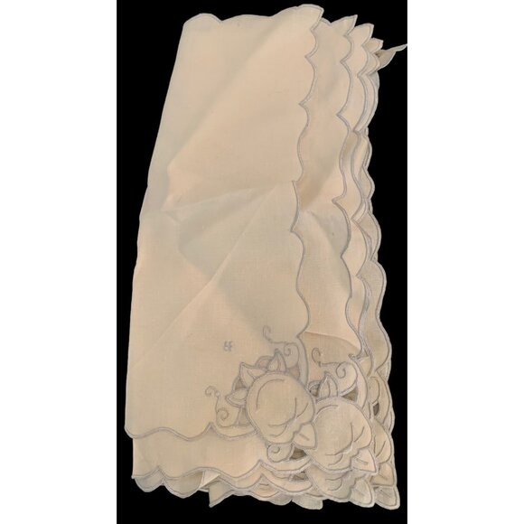 6 Ivory/Taupe Hand Embroidered MADEIRA Cutwork Linen Napkins NOS w Stickers - Picture 10 of 10